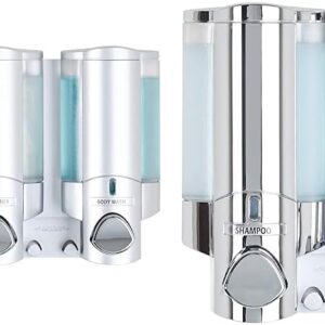 Better Living Products 76335-1 Aviva 3 Chamber Wall Mount Soap and Shower Dispenser, Satin SilverChrome & Products 76245-1 Aviva Two Chamber Dispenser, Chrome
