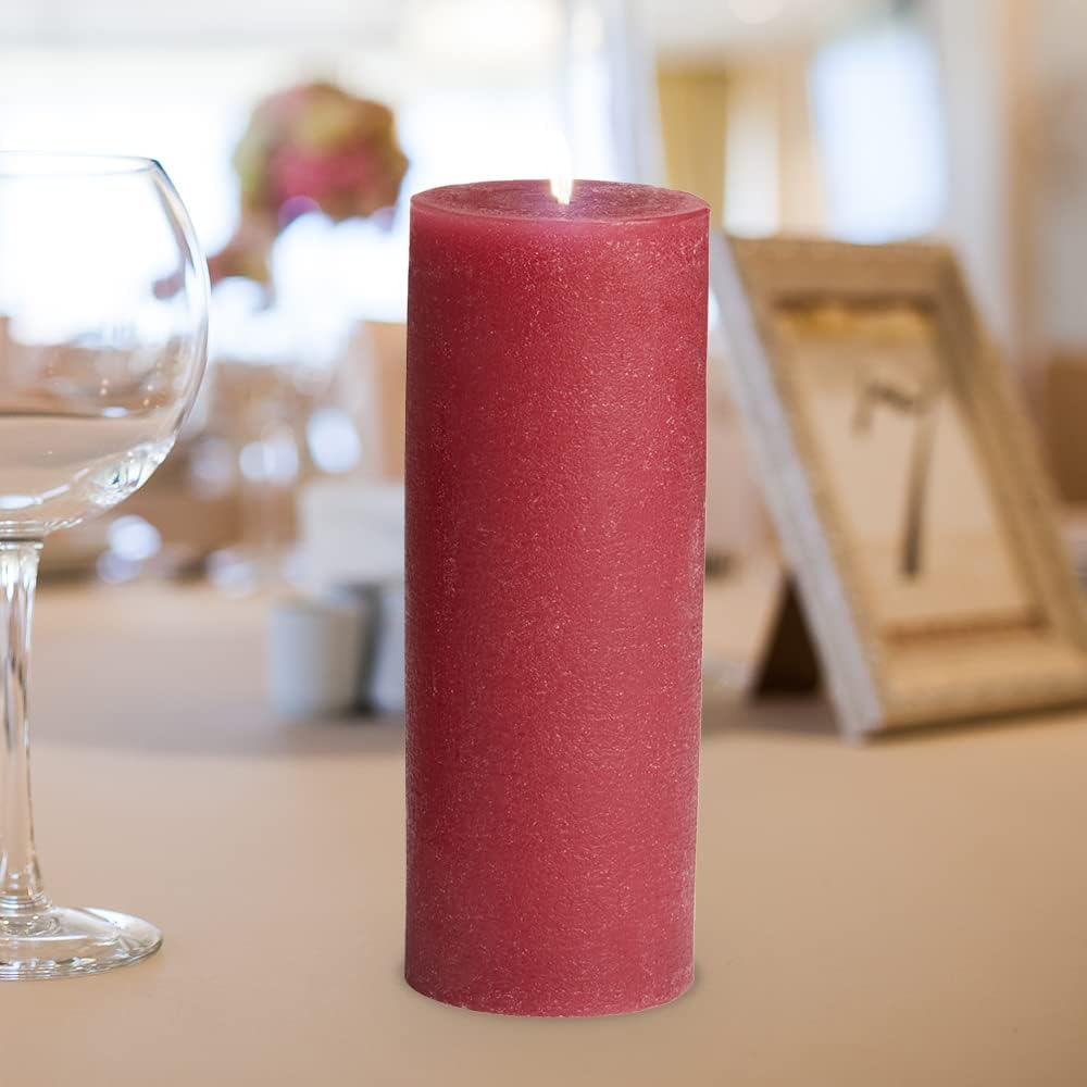 Set of 6 Cranberry 3" x 6" Dripless Unscented Mottled Pillar Candles for Home Decor - Image 5