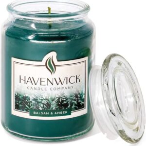 Havenwick Balsam & Amber Soy Blend 22-oz Large Jar Candle, Long Lasting 110-130 Hour Burn Time with Single Cotton Wick, Perfect Holiday Pine Scented Candles for New Home Gift & Christmas Gift