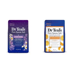 Dr Teal's Pure Epsom Salt Soak, Sleep Blend with Melatonin, Lavender & Chamomile Essential Oils & Salt Soak with Pure Epsom Salt, Glow & Radiance with Vitamin C & Citrus Essential Oils