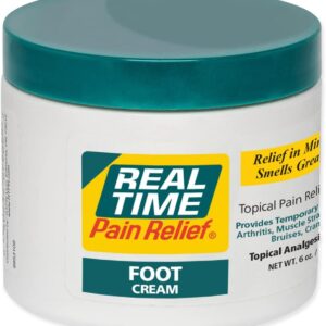 Real Time Pain Relief Foot Cream - 6oz Jar | Advanced Relief for Foot Pain, Muscle Strains, and Arthritis |15 Natural Ingredients Including Eucalyptus, Tea Tree Oil, Menthol, Vitamin E, and Emu Oil