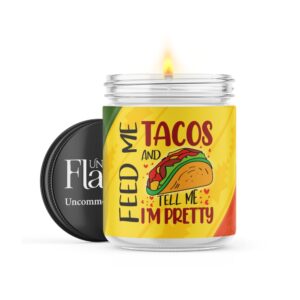 100% Handmade Non-toxic Soy Wax Candle, Floral Scent, 120hr Burn, Soot Free, Cotton Wick, 16 oz - Funny Gift for Taco Lovers (Feed Me Tacos & Tell Me I'm Pretty, Inner Peace)
