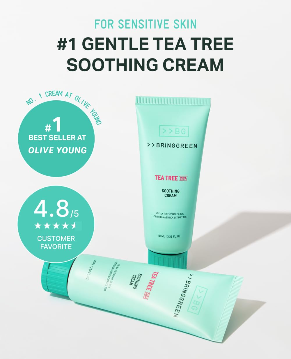 BRING GREEN Tea Tree Cica Soothing Cream Plus 100ml Moisturizer for Skin and Pore Care - Image 3