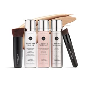 MagicMinerals AirBrush Foundation Set by Jerome Alexander - Complete 5pc Spray Makeup Set with Foundation, Primer, and Setting/Finishing Spray - for Smooth, Radiant Skin (Dark)