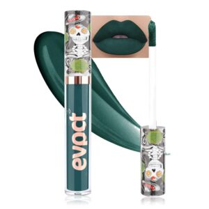 evpct 1Pcs Dark Teal Green Matte Liquid Lipstick Lip Stain Sets for Women, Skull Face Halloween Deep Green Matte+Lipstick Long Lasting Permanent 24 hr Hours Magic Lipstick 24 Hours original Waterproof