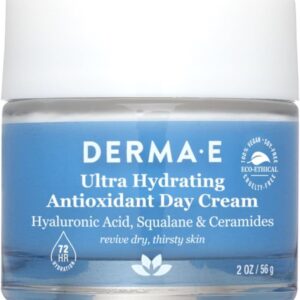 Derma E Ultra Hydrating Antioxidant Day Cream – Face Moisturizer with Hyaluronic Acid, Squalane, and Ceramides to Smooth and Nourish, Hydrating Face Moisturizer for Sensitive Skin, 2 Fl Oz