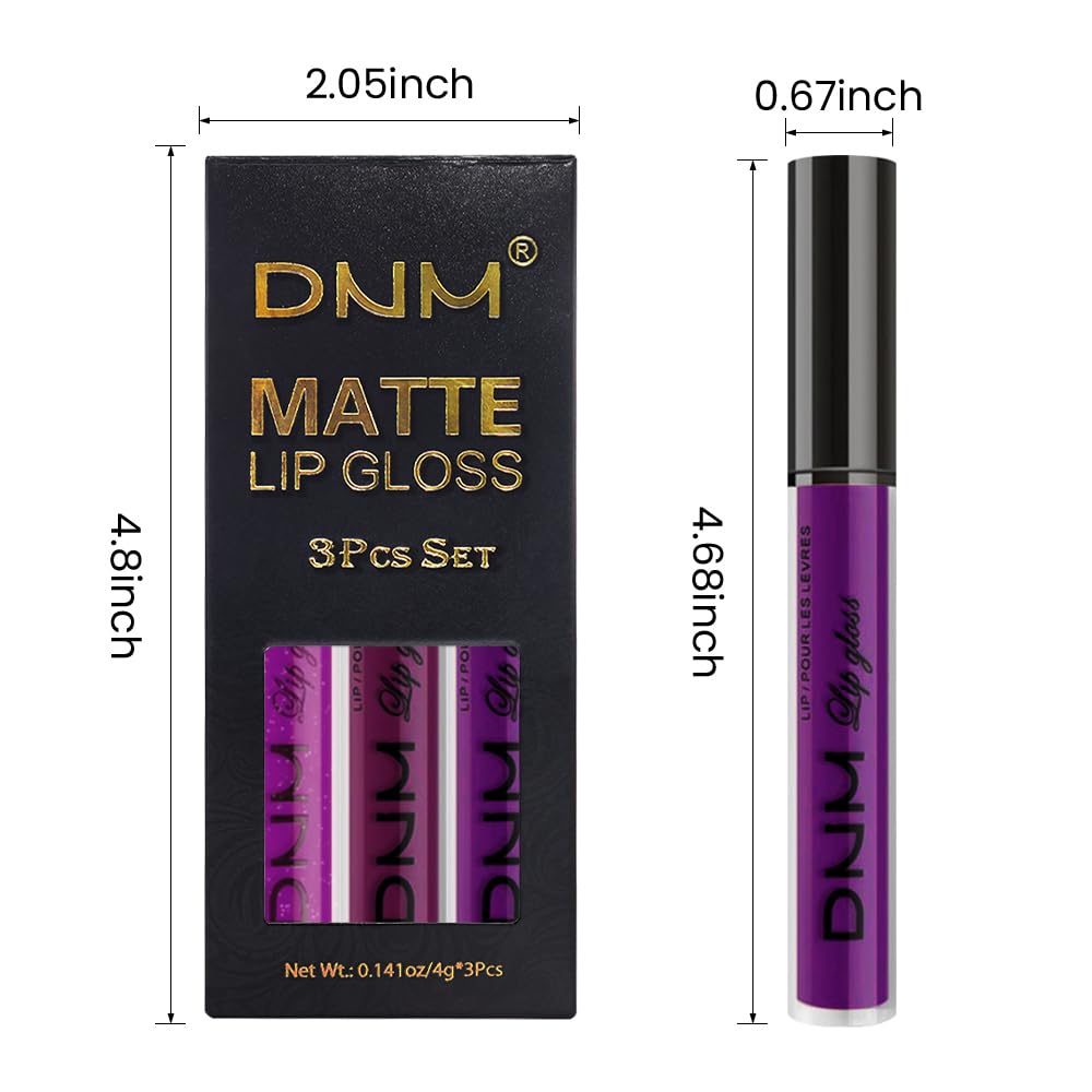 evpct 3Pcs Violet Purple Crystal Metallic Shimmer Glitter Matte Liquid Lipstick Lip Stain Sets for Women Matte+Lipstick Long Lasting Waterproof Permanent 24 Hours Magic Lipstick 24 Hours original - Image 6
