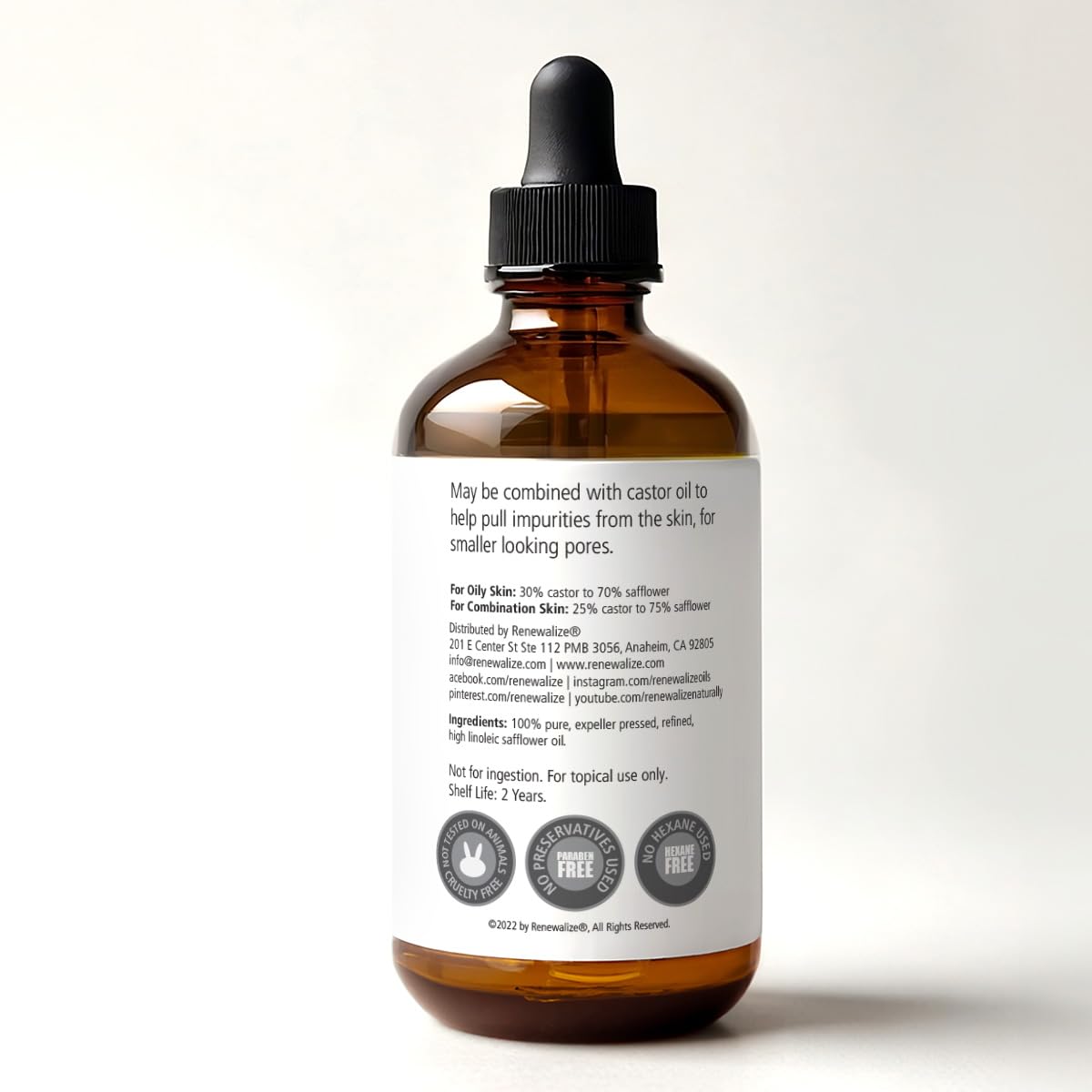 SAFFLOWER SEED OIL FACE MOISTURIZER - 4 oz. Dark Glass Bottle with Dropper | High linoleic facial serum regimen for acne and oily skin | Best all natural breakout skincare treatment for men and women - Image 3