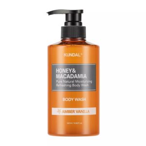 KUNDAL Nature Honey & Macadamia Natural Moisturizing Body Wash [Amber Vanilla] Deep Nourishment, Natural Extracts Blend, 10,000 ppm Honey, Safe for All Ages, Soft & Smooth Skin 16.9 fl oz (Pack of 1)