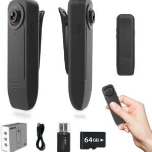 【Upgraded】 Mini Body Camera, Body Cam, 1080P with 64GB, Compact Button Security Camera, Wearable Cam and Portable, Video Recording with Night Vision for Security, Meeting, Work