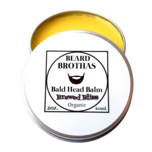 Bald Head Balm Moisturizer. Brewed Bliss. A Blissful Creamy Coffee Scent - Organic Formula with Shea Butter, Cocoa Butter, and Essential Oils - Soothes Dry Skin - 2 oz