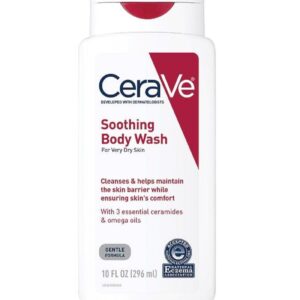 CeraVe Soothing Body Wash for Dry Skin, Shower Oil for Sensitive, Dry, Itchy, and Eczema-Prone Skin, Fragrance Free & Paraben Free & Sulfate Free, 10 oz