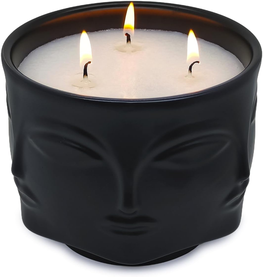 20 oz Black Buddha Head Aromatherapy Candle, Lavender Scent, 3-Wick Soy Wax Candle for Relaxation and Meditation, Decorative Candle for Home Décor, Stress Relief Candle