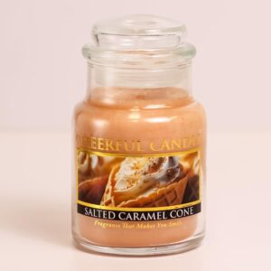 A Cheerful Giver Salted Caramel Cone 6oz Small Scented Candle Jar with Lid Cheerful Candle 35 Hours of Burn Time, Christmas Gift for Women, Orange