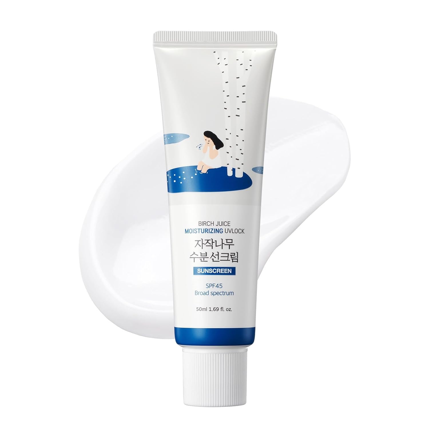 ROUND LAB Birch Juice Moisturizing UV LOCK SPF 45 Broad Spectrum UV Protection – NBC No1 SPF, Non-toxic, Lightweight, Oil Free, Reef Safe, Travel Essential Korean Skincare Sunscreen (1.69 Fl Oz)
