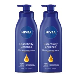 NIVEA Essentially Enriched Body Lotion for Very Dry Skin with Hyaluronic Acid, Almond Oil and Deep Nourishing Serum, 72-Hour Body Moisturizer, 16.9 Fl Oz Pump Bottle, Pack of 2
