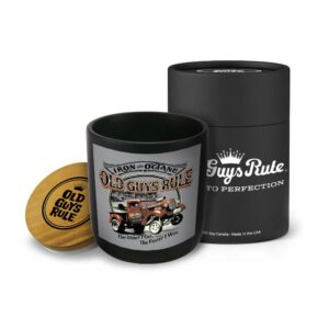 Old Guys Rule 100% Handmade Non-toxic Soy Wax Candle, Masculine Gasoline Rubber Scent, 75hr Burn, Soot Free, Cotton Wick, 10 oz - Fun Gift for Dad, Grandpa, Husband (OGR Iron & Octane, Fuel)