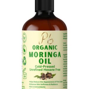 Organic Cold-Pressed Moringa Oil – 100% Pure & Unrefined – Moringa Hydrating Oil for Face, Skin, Hair & Body – Supports Anti-Aging & Youthful Appearance, 4 fl oz Amber Glass Bottle