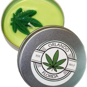 Marijuana-Weed Scented Natural Soy Candle. The Cannabis, Green-Colored Scented Soy Candle Perfect for Parties has Actual Marijuana Scent.