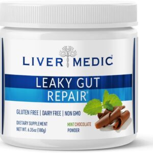 Leaky Gut Repair, Gut L Glutamine Powder, for Optimal Gut Health, Soothes Gut Issues Like Bloating and IBS, Gluten-Free Gut Health Supplements for Women and Men, Mint Chocolate, 180 g - Liver Medic