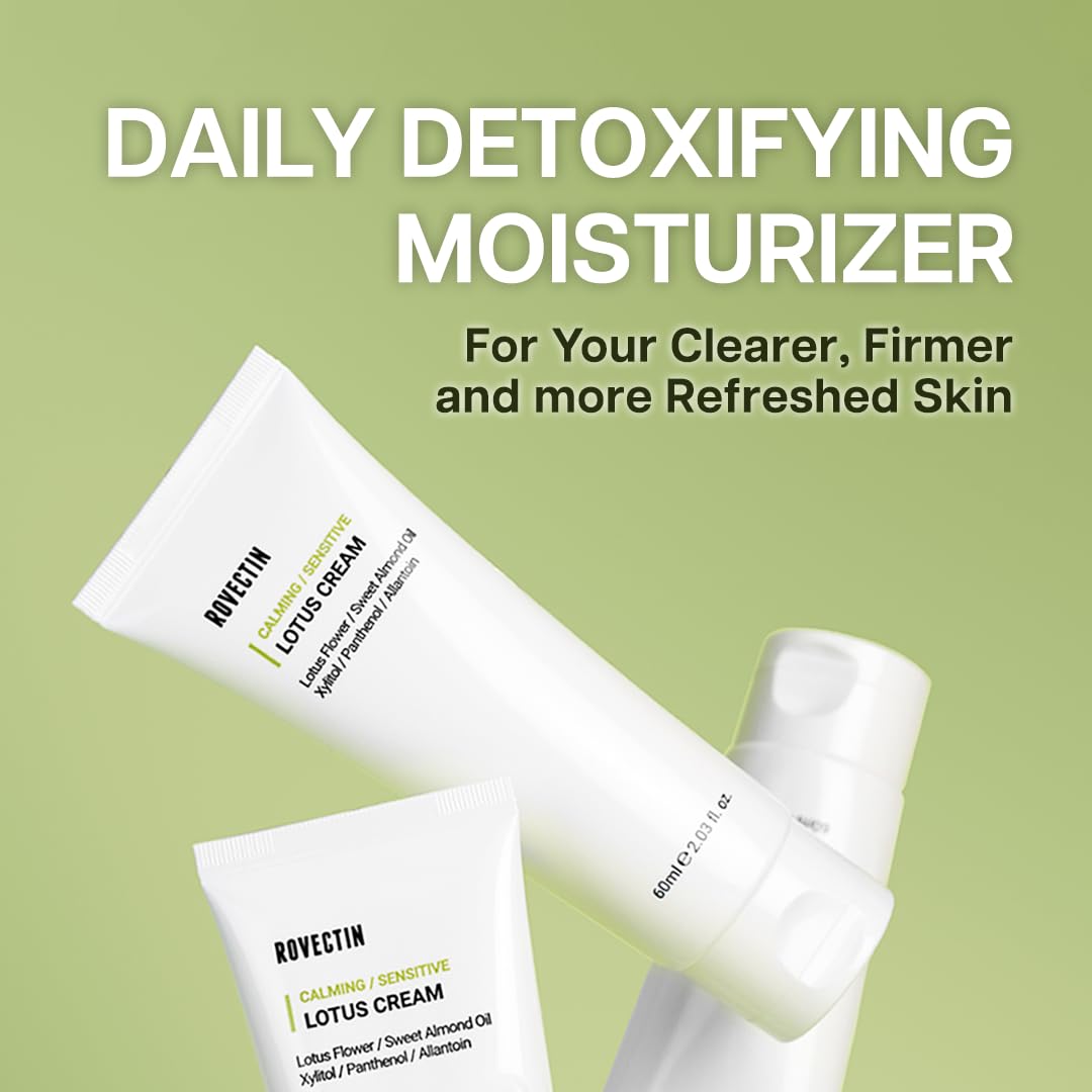 ROVECTIN Calming Lotus Water Cream - Lightweight Moisturizer Face Cream for Oily, Combination Skin | 75% Lotus Water Extract For Skin Purifying, Anti-Aging | Vegan Korean Skincare (2.1 fl.oz, 60ml) - Image 2