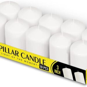 Pillar Candles 3 Inches,White Unscented Candle Long Burning Candles for Spa, Home, Restaurants and Emergency - Bulk Slow 12 Hours Burning Pillar Candles - (Pack of 10)