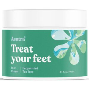 ASUTRA Treat your Feet Foot Cream, 3.4 oz - Rich Lotion with Shea Butter for Dry, Cracked Feet, Peppermint & Tea Tree Essential Oils for Healthy Feet
