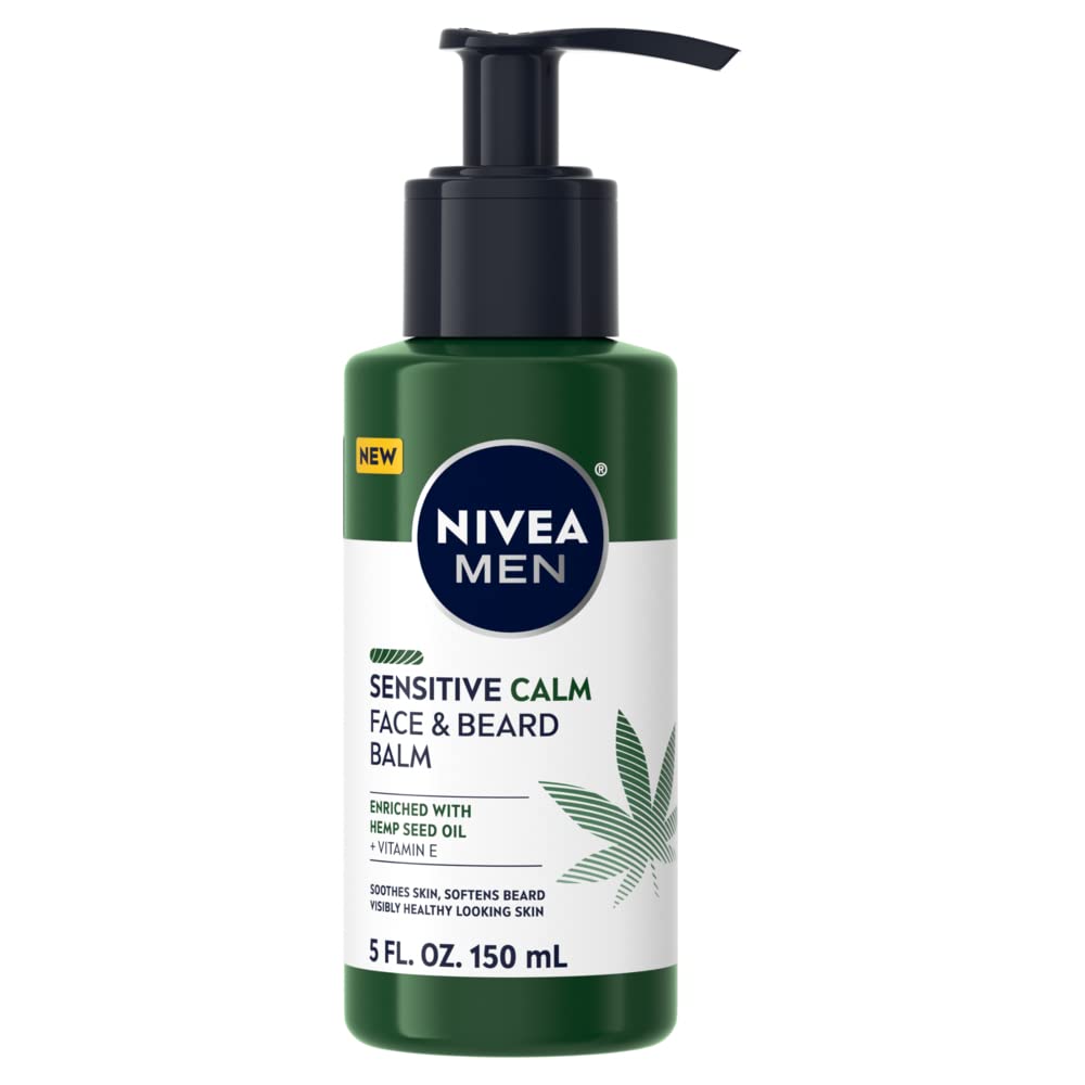 NIVEA MEN Sensitive Calm Face and Beard Balm, Beard Moisturizer, Face Moisturizer for Men, 5 Fl Oz Pump Bottle