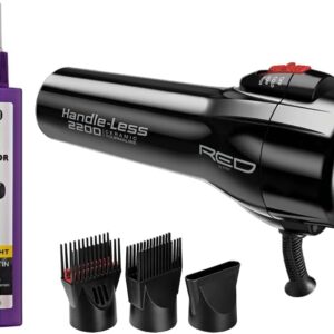 RED by Kiss Handle-Less 2200W Ceramic Tourmaline Hair Dryer with Comb Attachements and Heat Protector Spray