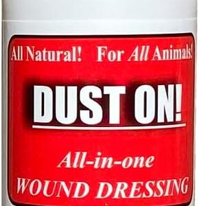 Dust On! All in One Wound Dressing - Dry Powder Treatment for Healing Wounds, Staunch Bleeding Fast, Dehorning/Docking - All Natural Formula, Non-Caustic, Easy to Use (2.5 oz)