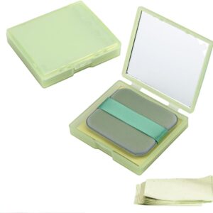 MA..YCR.EATE/ 100Pcs Face Blotting Paper for Oily Skin, Oil Blotting Sheets for Face, Natural Linen Oil Paper for Face, Blotting Paper for Makeup, Built-in Mirror & Powder Puff for Women Men Green Tea