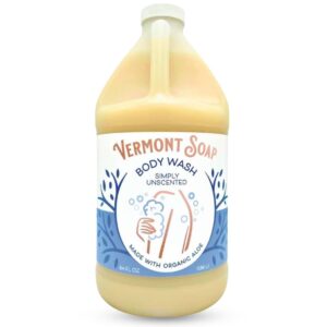 VERMONT SOAP Body Wash, Natural Body Wash with Shea Butter, Mild Gel Body Wash for Moisturizing and Soothing Skin, Fragrance Free Body Wash for Women & Men (Simply Unscented, 64oz)
