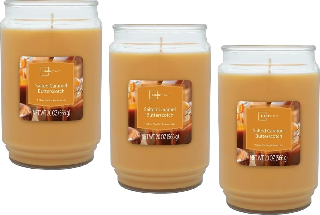 Maclock Mainstays 20oz Scented Candles 3-Pack (Salted Cramel Butterscotch), White, RF20-2024