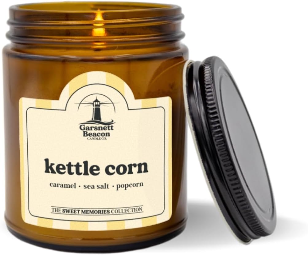 Kettle Corn Candle | Caramel, Sea Salt, Popcorn Scented Candle | Great for Home, Office | 100% Natural Soy Wax - 40+ Hour Burn Time | Handcrafted by Garsnett Beacon Candle Co. in The USA - Image 2