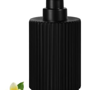 Black Soap Dispenser, 11 fl oz Hand Soap Dispensers for Bathroom, Matte Black Ribbed Glass Dish Soap Dispenser for Kitchen with Pump, Modern Refillable Liquid Soap Pump Bottle