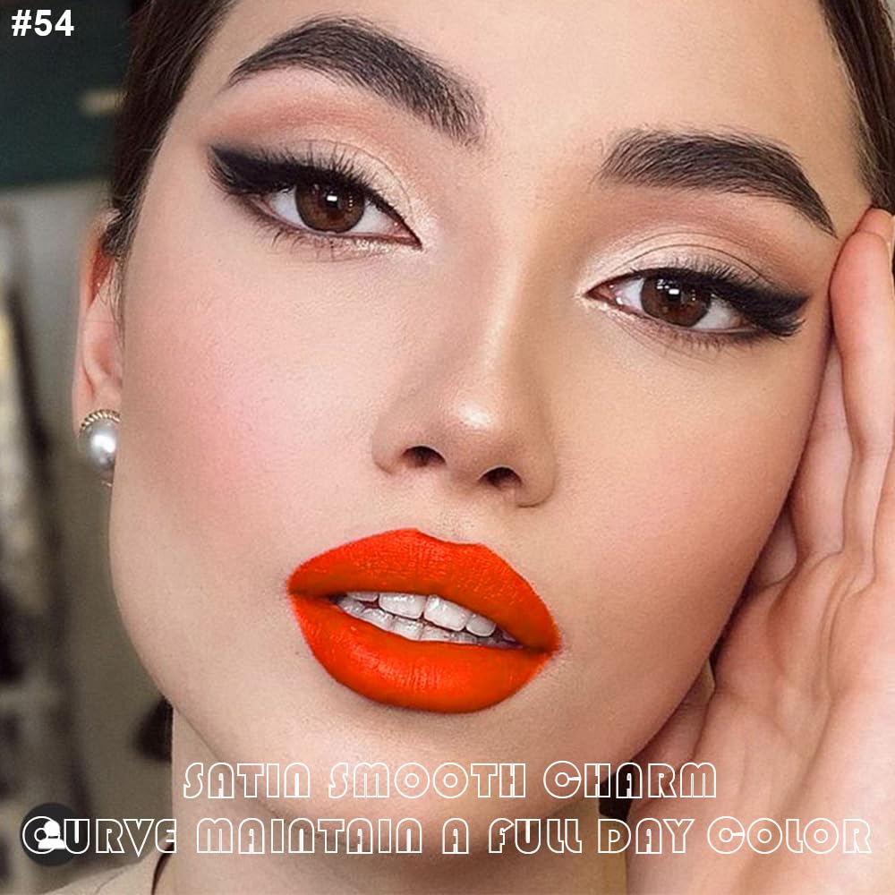 evpct 2Pcs Orange Light Fire Red Matte Liquid Lipstick Lip Gloss Stain and Retractable Lip Liner Makeup Set for Women Long Lasting Waterproof 24 Hours Lipstick labial mate larga duracion 24 54# - Image 3