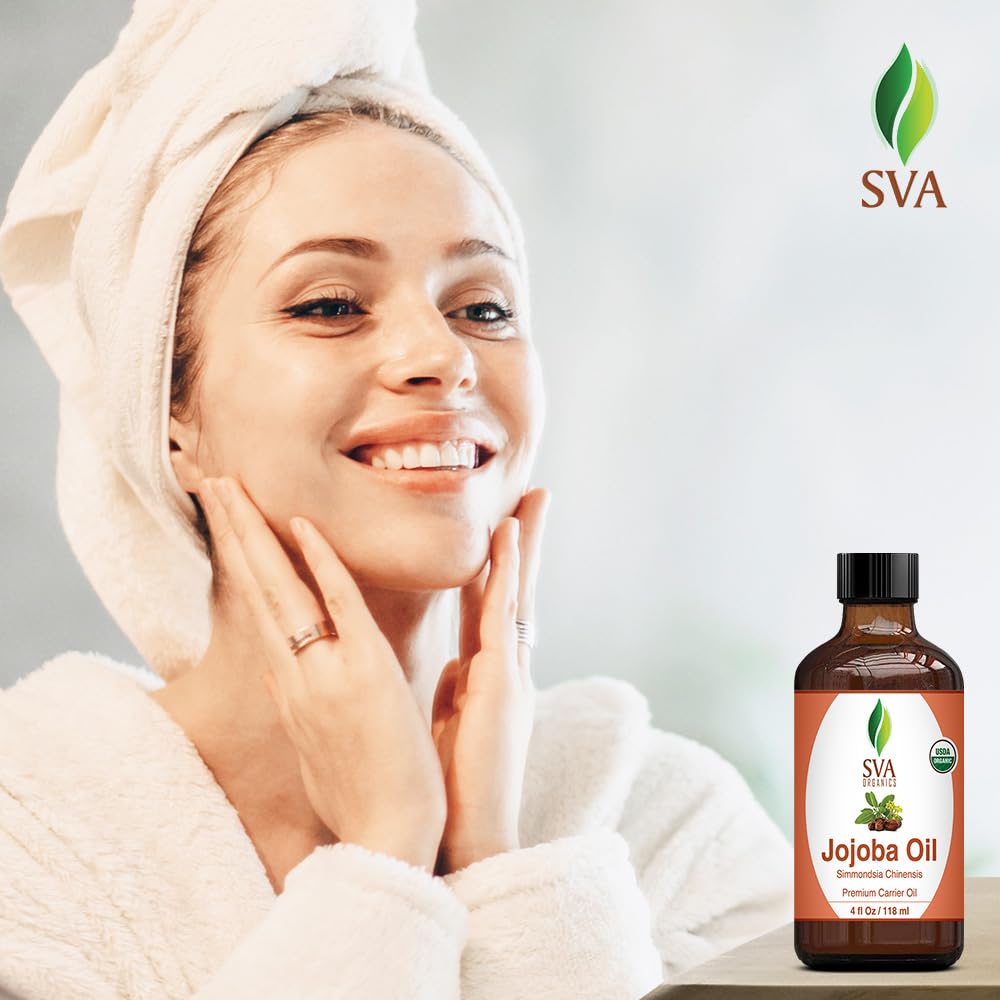 SVA Jojoba Seed Oil Organic - 4 Fl Oz – 100% Natural Cold Pressed Organic Jojoba Oil - for Face, Skin Care, Hair Care, Scalp Massage & Body Massage – Carrier Oil with Dropper - Image 5
