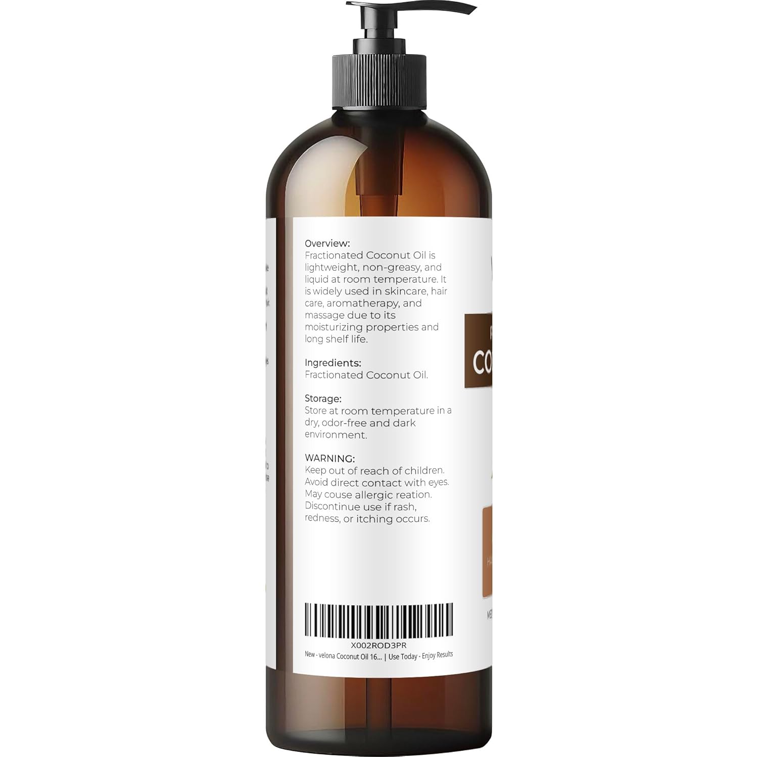velona Coconut Oil 16 Fl Oz | 100% Pure and Natural Carrier Oil | Fractionated | Skin, Face, Body, Hair Care | Use Today - Enjoy Results - Image 4