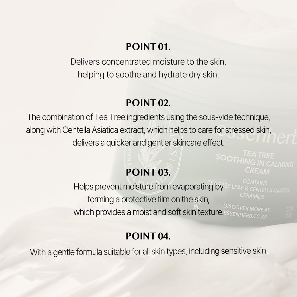 Tea Tree Calming Cream Korean Face Moisturizer for Sensitive Dry Skin 80ml - Image 5