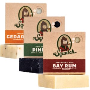 Dr. Squatch Natural Bar Soap for Men - Cold Process Soap with No Harsh Chemicals - Pine Tar, Cedar Citrus & Bay Rum (5 oz, 3-Pack)