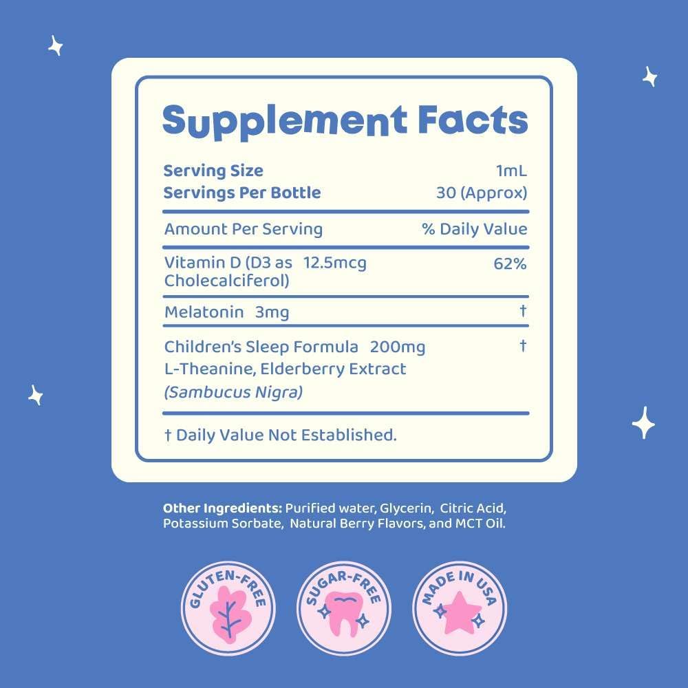 SleepBerry Kid's Natural Sleep Aid Liquid Melatonin 1 Fl oz with Elderberry & Vitamin D - Image 8