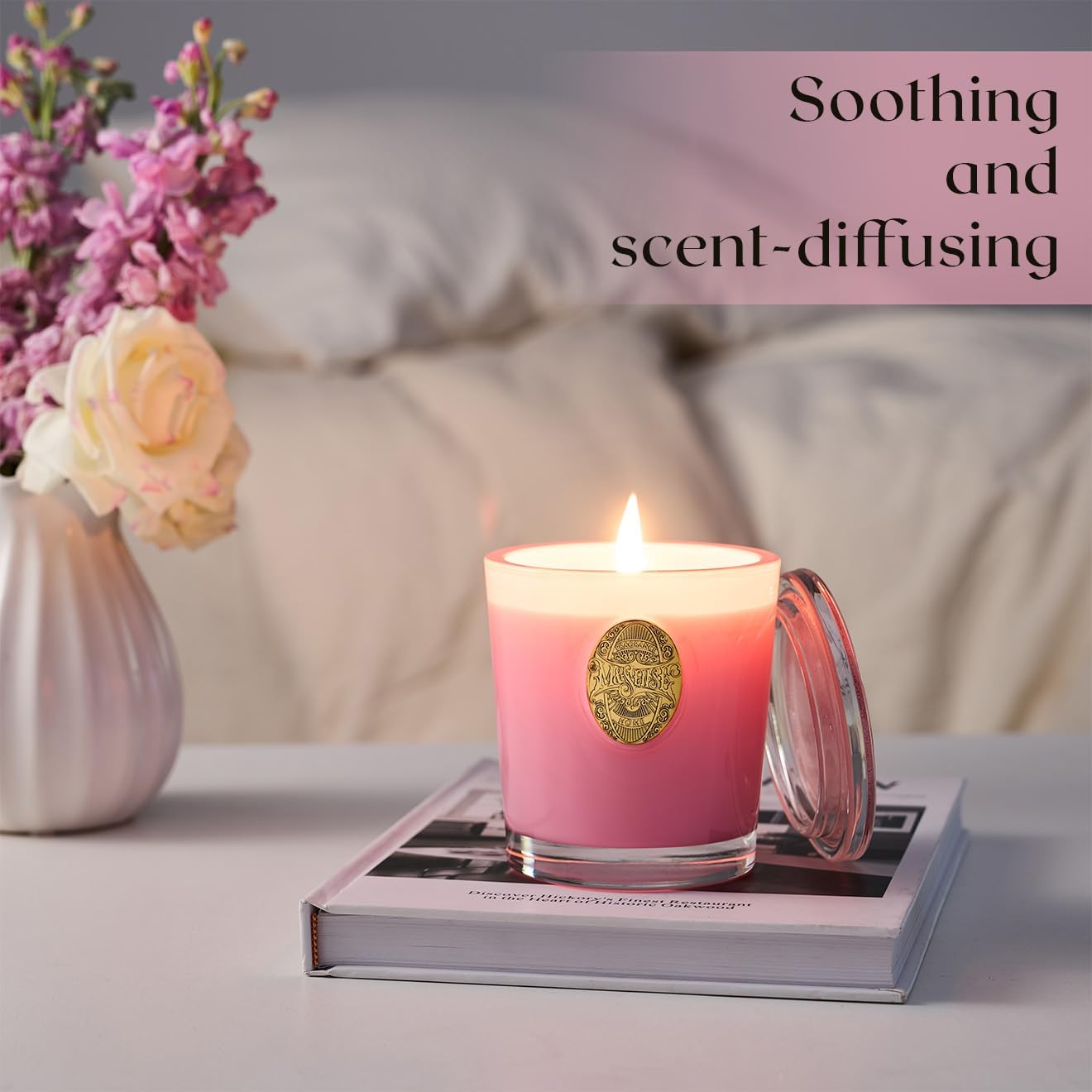 M&SENSE Natural Soy Candle| Peony Blush Pink | 10.2 oz, 55H Burn | Luxury Scented Candle for Relaxation, Gifting, Home Décor | for Bedroom, Office, Party - Image 5