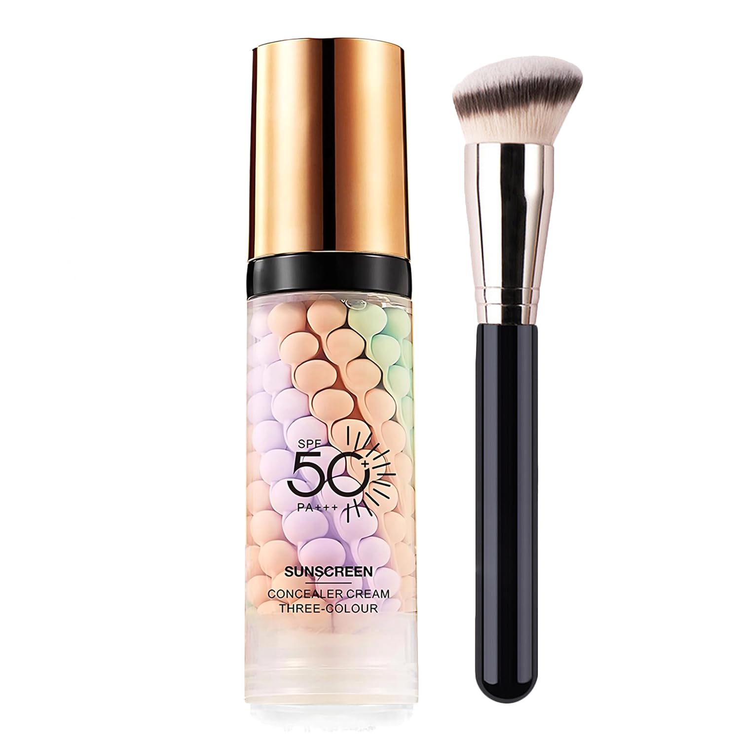 Firstfly Color Correcting Makeup Primer with SPF 50, Sunscreen 3 In 1 Moisturizer Isolation Cream, One Step Skin Tone Corrector for Dark Circles & Fine Lines, Makeup Brush Include