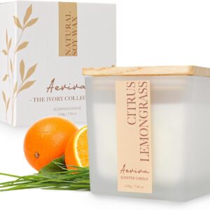 Scented Candle, 7.04 oz Citrus & Lemongrass Aromatherapy Candle, Natural Soy Wax with Wooden Wick, Candles for Home, 45 Hours Burn Time, Scented Jar Candle Gifts