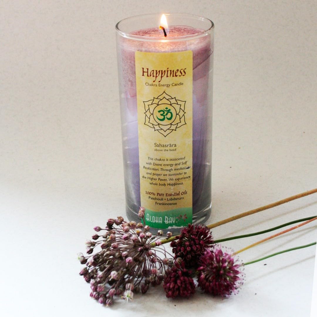 Premium Scented Candle Hand Made Chakra Energy Jar | 11 Oz Jar | Happiness, Sahasrara| Yoga, Prayer & Meditation Candle | Long Burn 60 Hours | Essent.Oils Patchouli, Labdanum, Frankincense | Aloha Bay - Image 5
