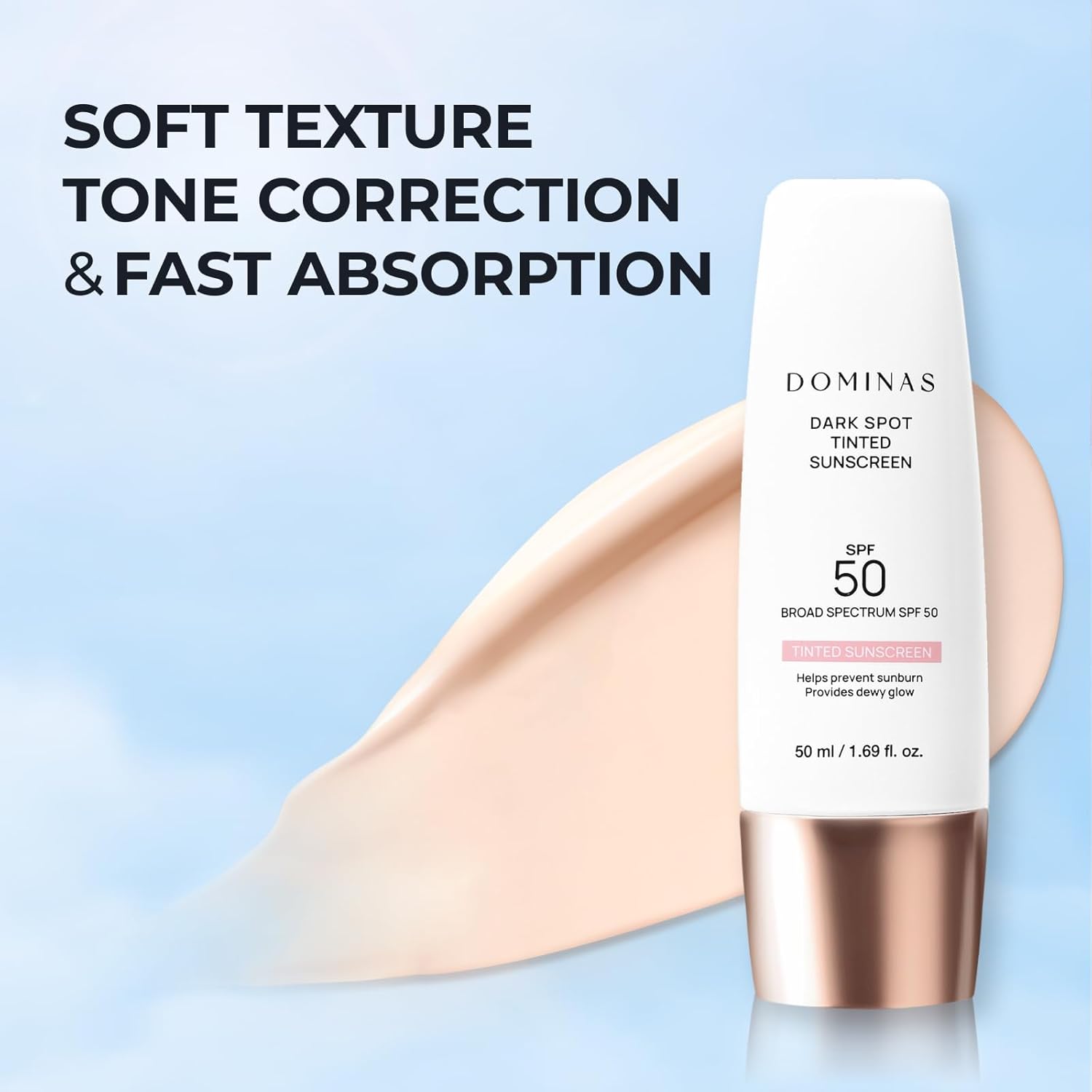 SPF 50 DOMINAS Tinted Sunscreen Moisturizer (1.7fl oz) - Tone Correction, Korean Skin Care, Broad-Spectrum UV Defense Sunblock, Water-in-Oil Formula for Lightweight, Panthenol, Sun Cream - Image 9