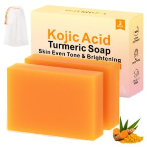 Kojic Acid Turmeric Soap Bar - Dark Spot Remover for Face Even Skin Tone, Moisturizing & Nourishing Natural Ingredients 2Pack