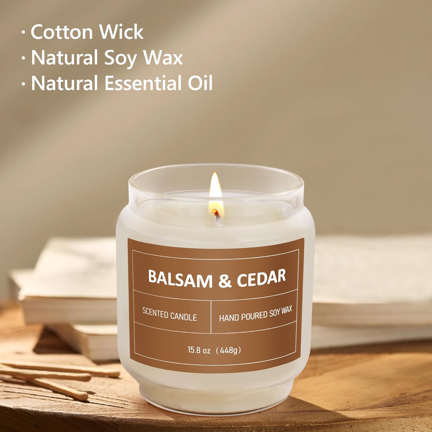 Balsam & Cedar Candle, 15.8oz Large Pine Scented Candles, Jar Candle for Home Scented, Aromatherapy Soy Wax Candle, Teacher Appreciation Gifts, Relaxing Holiday Gifts for Men Women Mother Father - Image 3