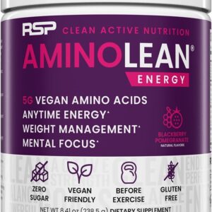 RSP NUTRITION AminoLean Pre Workout Powder, Amino Energy & Weight Management with Vegan BCAA Amino Acids, Natural Caffeine, Preworkout Boost for Men & Women, 30 Serv
