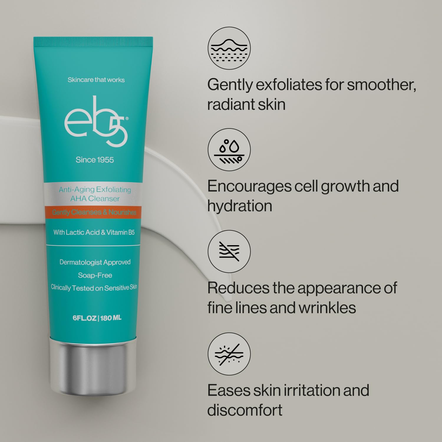 eb5 Exfoliating Aha Cleansing Lotion for Nourishing and Glowing Skin | Moisturizing, Soap-free, Anti-Aging Gentle Cleanser for Men & Women (6 Fl oz) - Image 4